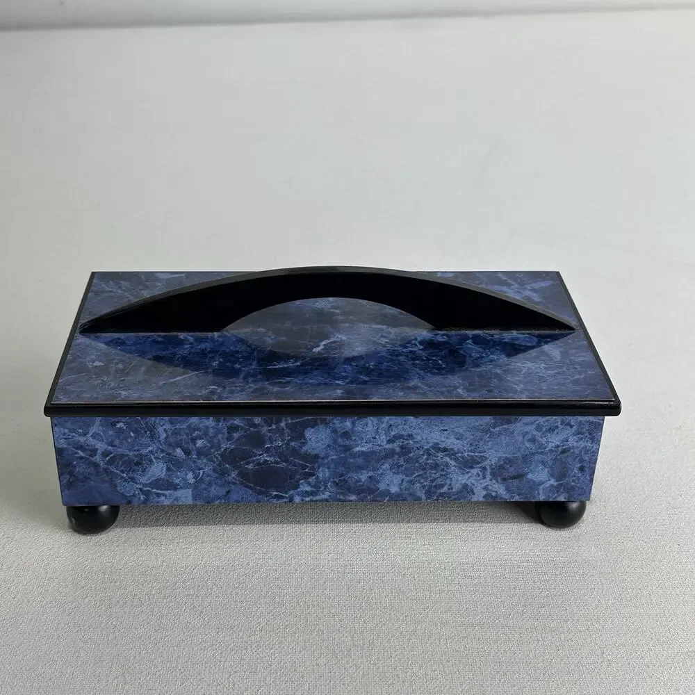 Modern Times Blue Marbled Wooden Keepsake Jewelry Box Velvet Lined With Feet